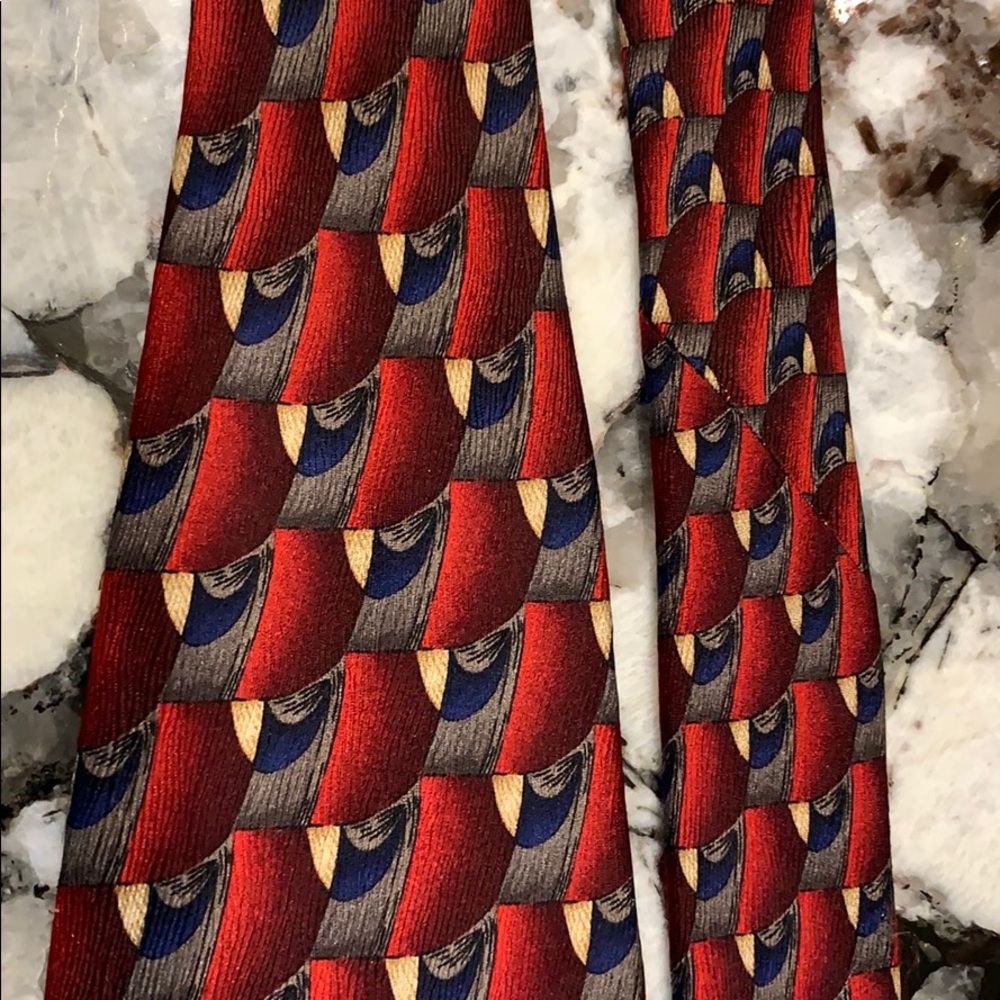 J.Z Richards tie red blue gray tan silk - Picture 10 of 16